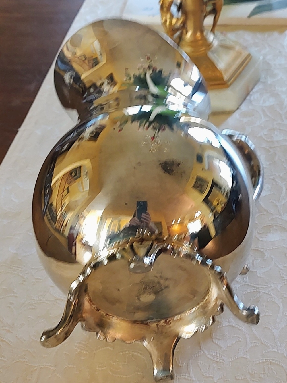 Polished F.B. Rogers Silver Co. Serving Pitchet with Decorative Feet.
